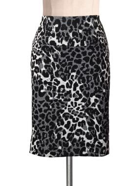 Studio Point Black Gray Knit Leopard Animal Print Skirt 4